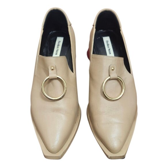 REIKE NEN Ring Detail Square Toe Loafer Leather Red Heel Beige Tan EU 36 - Picture 3 of 12